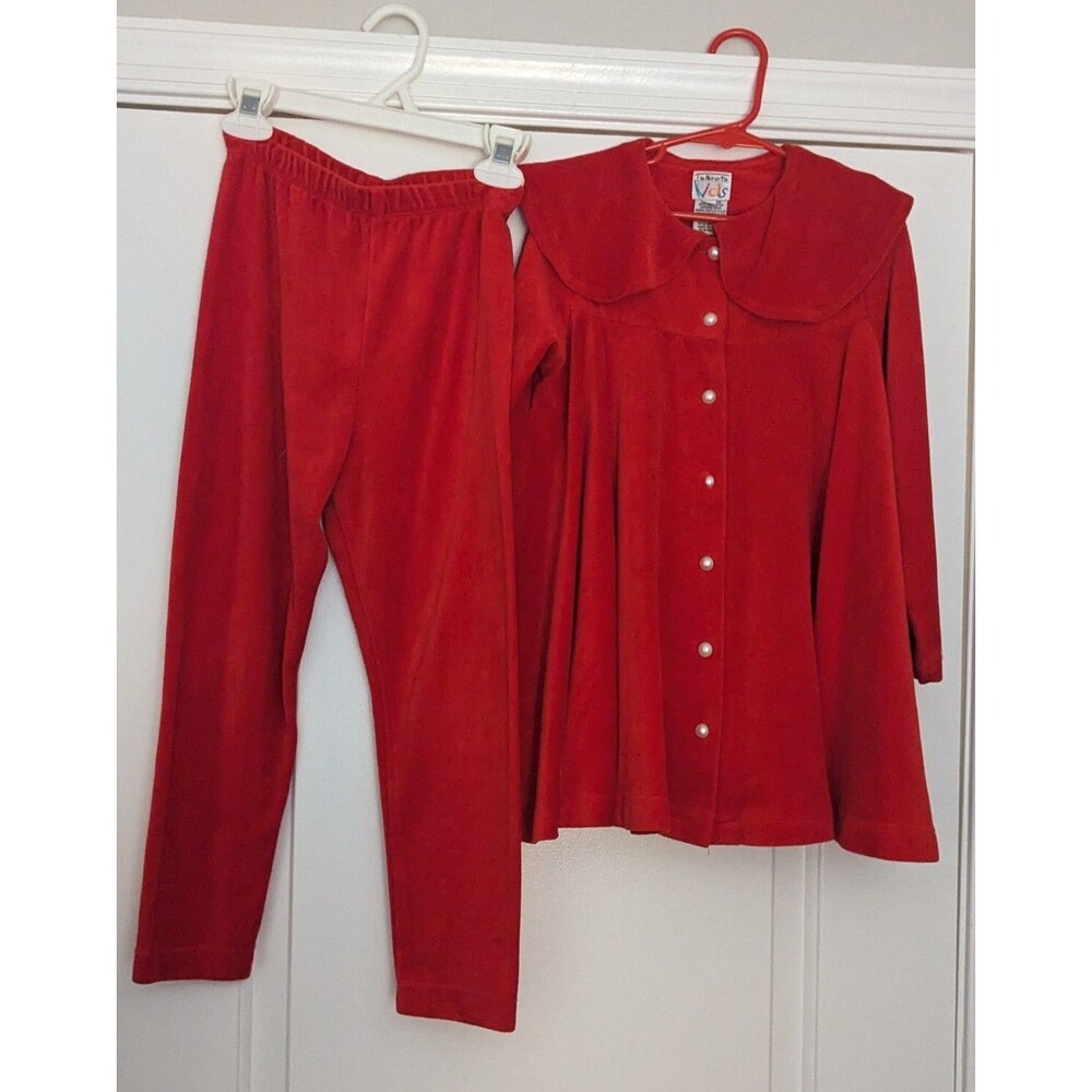Vintage Talbots Kids Holiday Party Red Dress Jacket Cloak & Pants Set Size Small